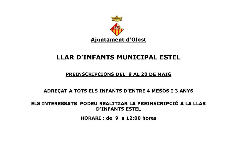 Inici del període de preinscripció a l'Escola Bressol