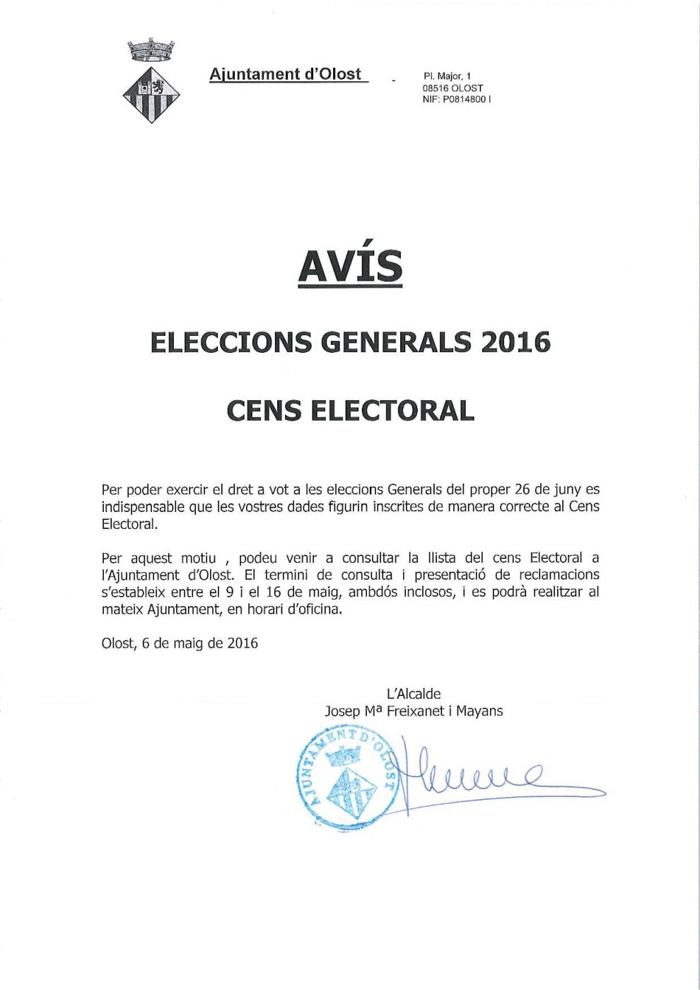 Podeu consultar el cens electoral per a les Eleccions Generals de 26 de juny