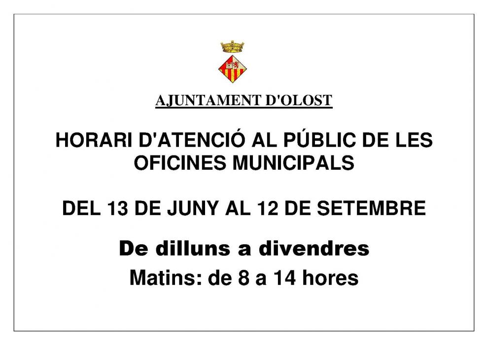 Horari d'atenció al públic de les oficines municipals