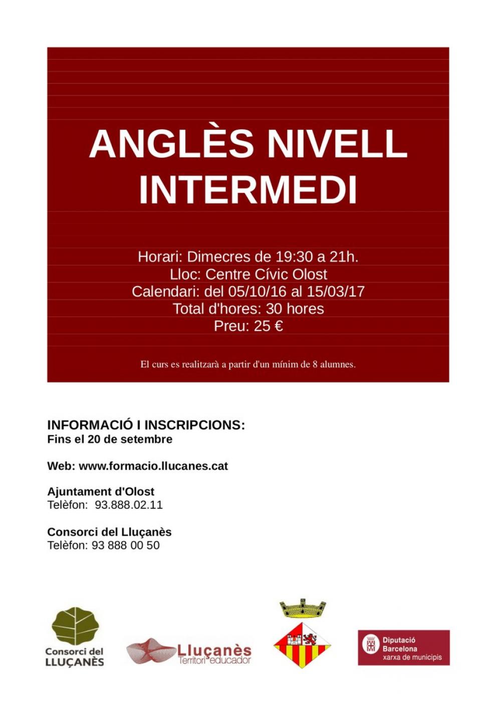Curs d'anglès nivell intermedi a Olost