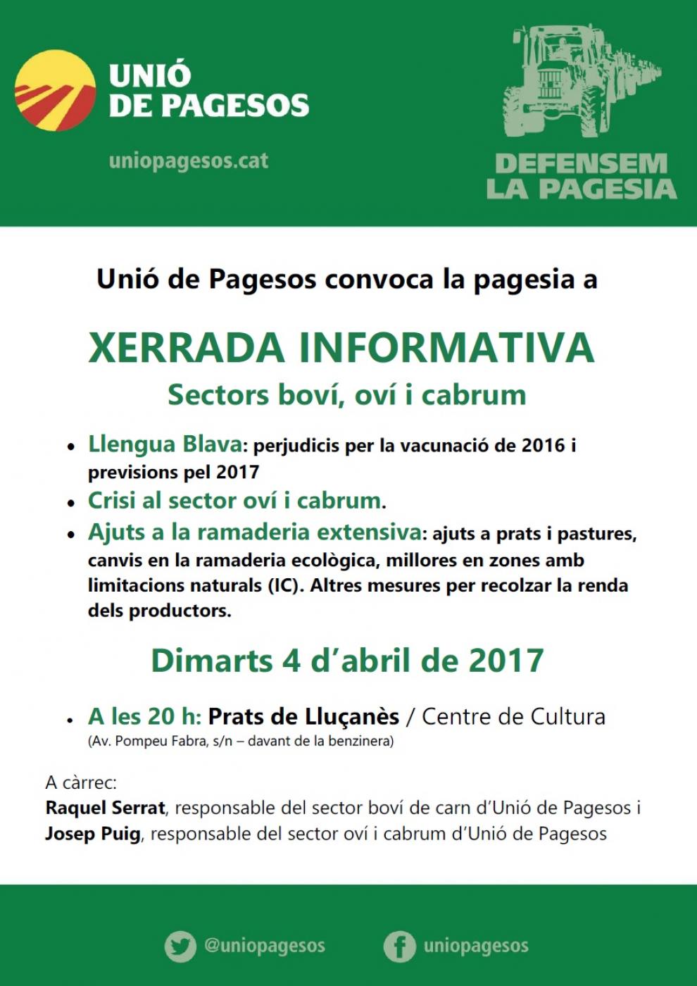Xerrada informativa a la pagesia (sectors oví, boví i cabrum)