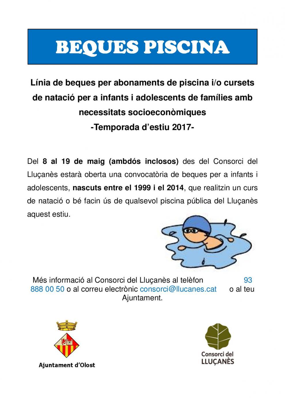 Línia de beques per abonaments de piscina i/o cursets de natació