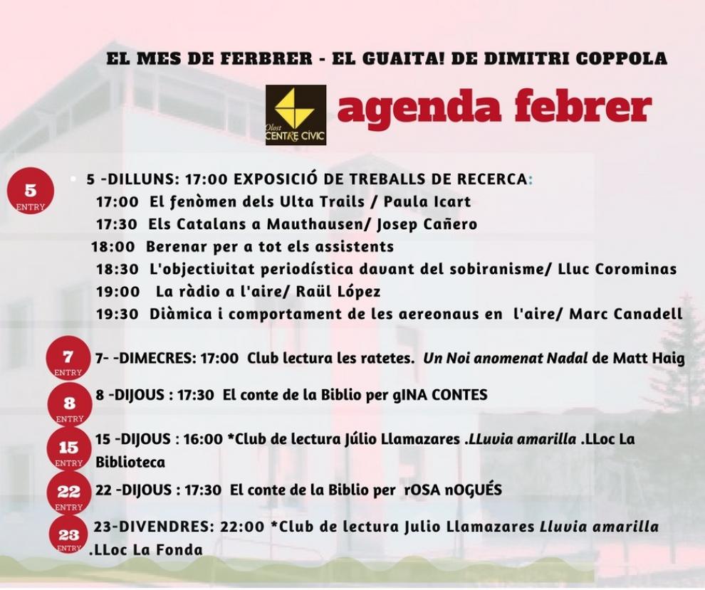 Agenda d'activitats al Centre Cívic durant el mes de febrer