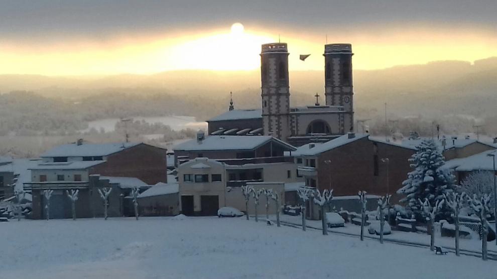 La nevada caiguda a Olost a vista de dron