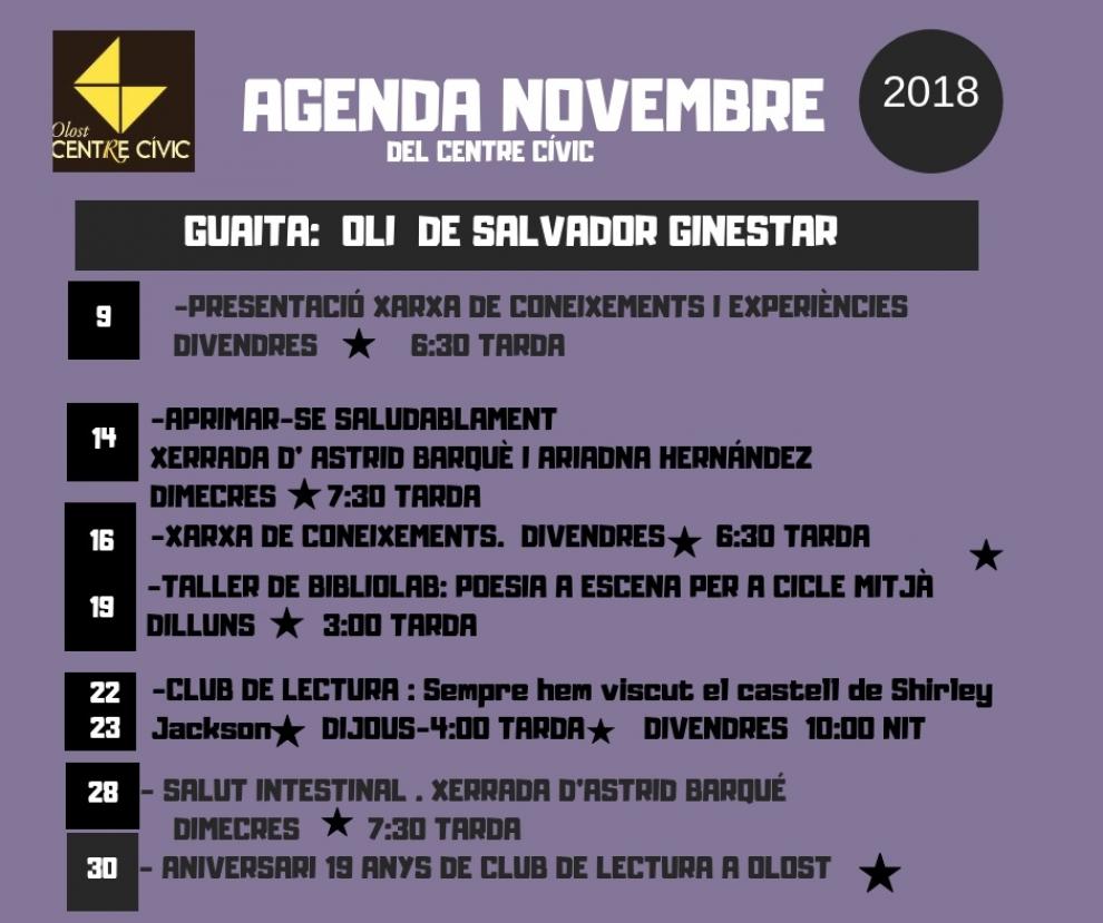 Agenda d'activitats al Centre Cívic durant el mes de novembre