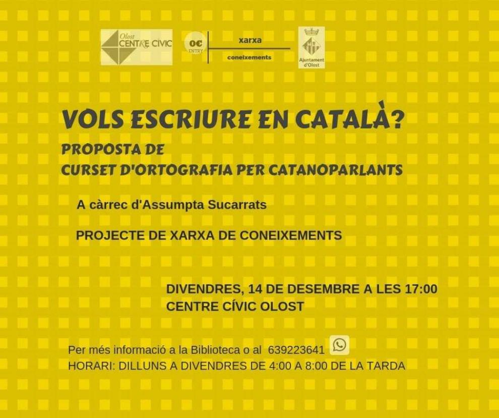 Vols escriure en català? Curset d'ortografia per a catalanoparlants al Centre Cívic