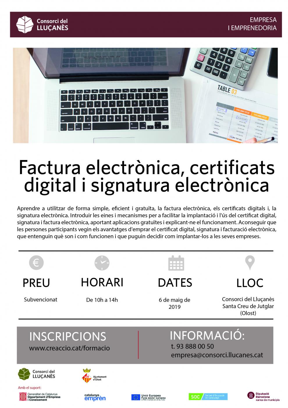 Formació al Consorci del Lluçanès: Factura electrònica, certificats digitals i signatura electrònica