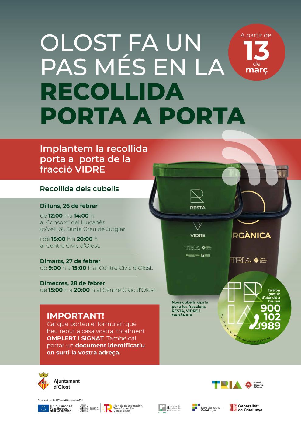 S'implanta a Olost la recollida porta a porta dels envasos de vidre