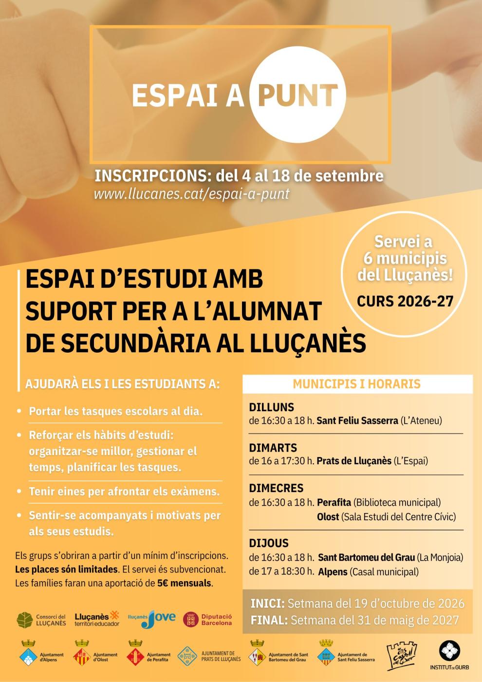 ESPAI A PUNT - Suport per a l'estudi per a l'alumnat de secundària al Lluçanès