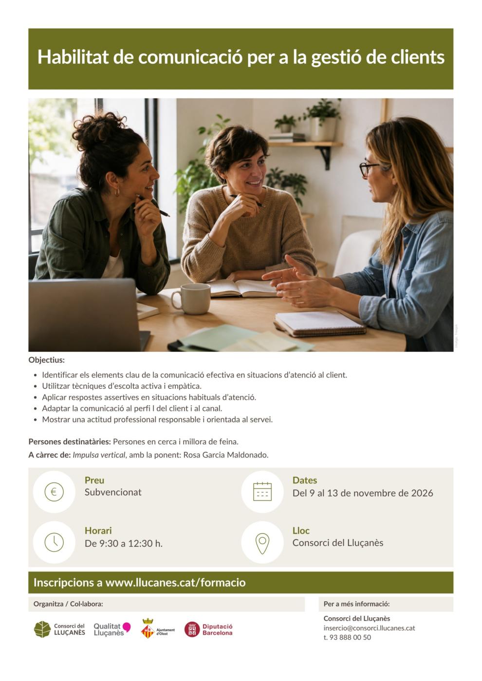 Curs subvencionat: Habilitat de comunicació per a la gestió de clients
